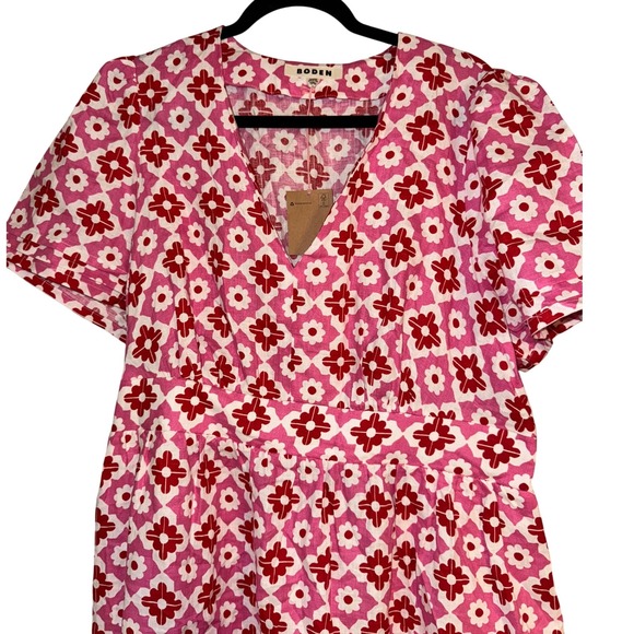 Boden Women's Pink Floral Print Midi Dress Short Sleeve Size US 16-18 New - Picture 2 of 7